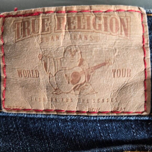 True Religion Jeans Women Denim Straight‎ Leg Pink Logo Pockets Distressed Sz 29 - Picture 9 of 10